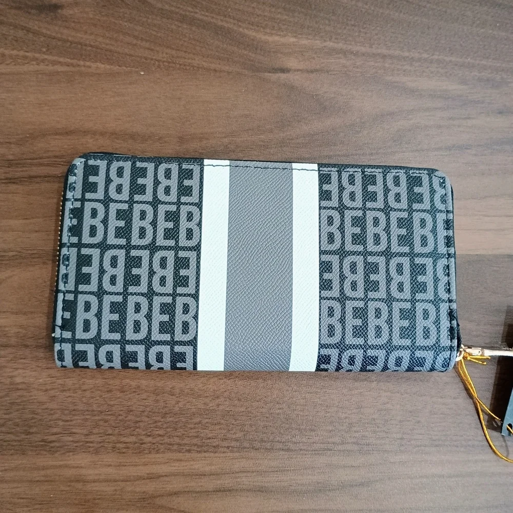 Bebe Black, Gray and White Logo Wallet